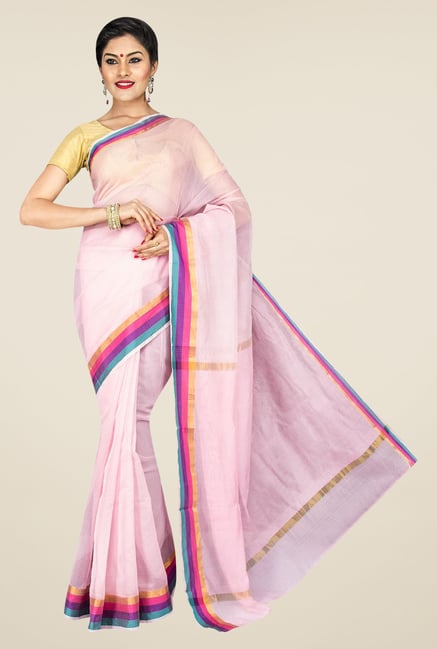 Pavecha's Pink Banarasi Cotton Silk Solid Saree Pavecha's Pink Banarasi Cotton Silk Solid Saree