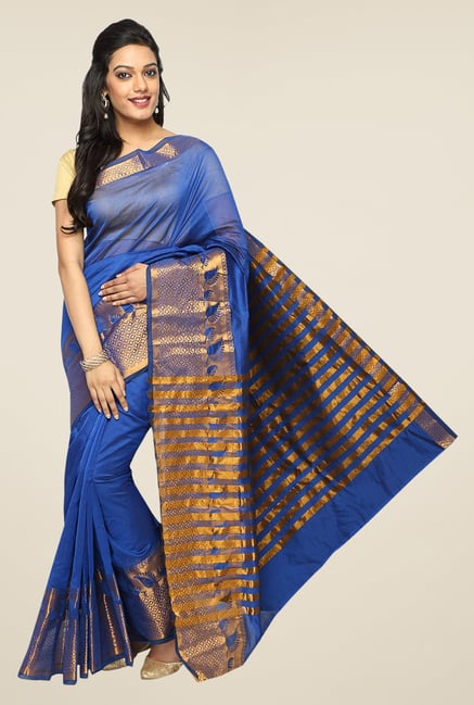 Pavecha's Blue Banarasi Cotton Silk Zari Saree Pavecha's Blue Banarasi Cotton Silk Zari Saree