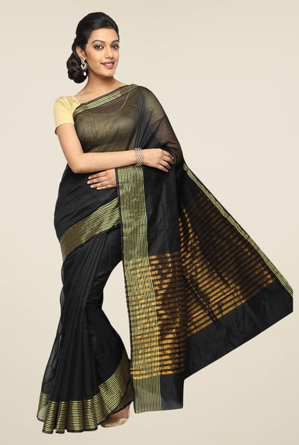 Pavecha's Black Banarasi Cotton Silk Zari Solid Saree Pavecha's Black Banarasi Cotton Silk Zari Solid Saree