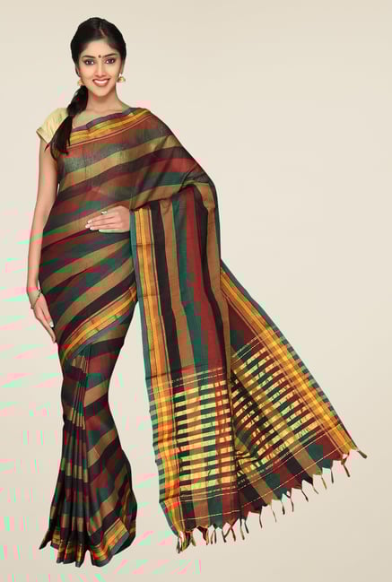 Pavecha's Multicolor Mangalagiri Striped Cotton Saree Pavecha's Multicolor Mangalagiri Striped Cotton Saree