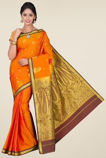 Pavecha's Orange Kanjivaram Silk Saree Pavecha's Orange Kanjivaram Silk Saree