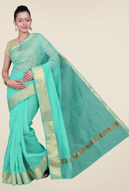 Pavecha's Turquoise Banarasi Cotton Silk Saree Pavecha's Turquoise Banarasi Cotton Silk Saree