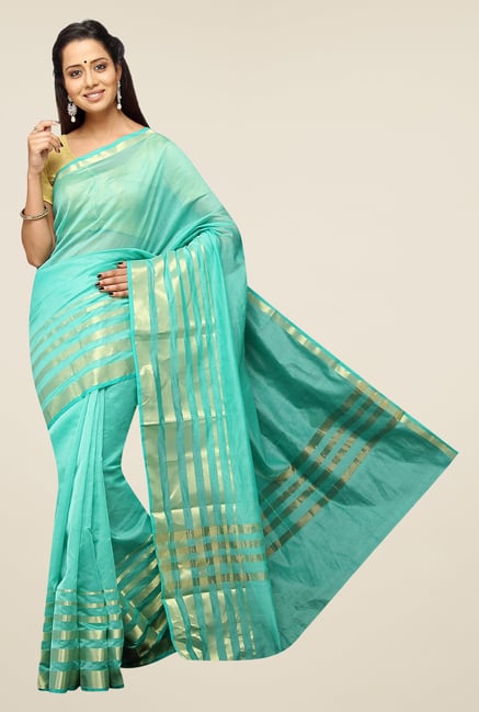 Pavecha's Turquoise Banarasi Cotton Silk Zari Saree Pavecha's Turquoise Banarasi Cotton Silk Zari Saree