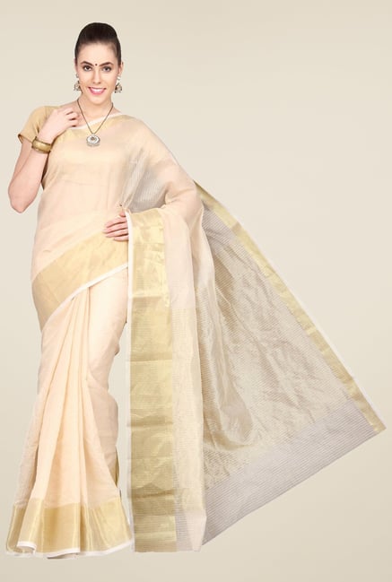 Pavecha's Beige Banarasi Cotton Silk Saree Pavecha's Beige Banarasi Cotton Silk Saree
