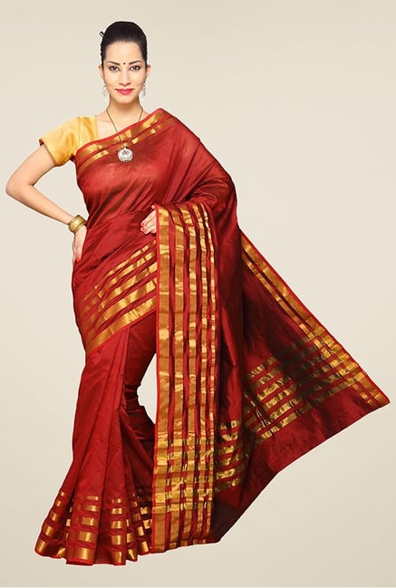Pavecha's Maroon Banarasi Cotton Silk Saree Pavecha's Maroon Banarasi Cotton Silk Saree