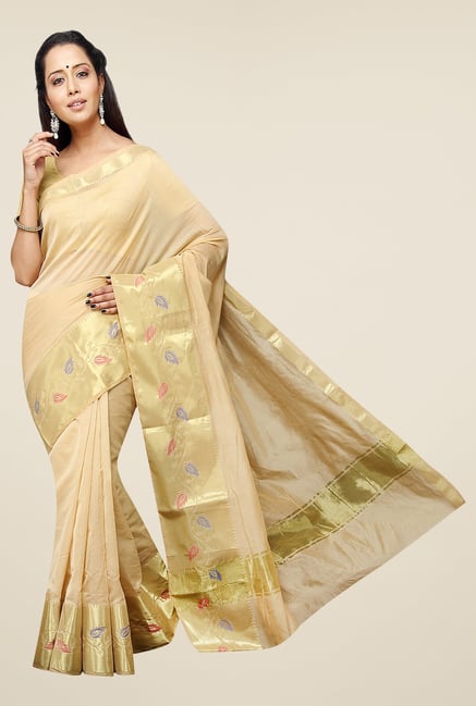 Pavecha's Beige Banarasi Cotton Silk Zari Saree Pavecha's Beige Banarasi Cotton Silk Zari Saree