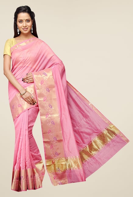 Pavecha's Pink Banarasi Cotton Silk Zari Saree Pavecha's Pink Banarasi Cotton Silk Zari Saree