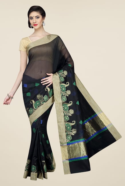 Pavecha's Black Banarasi Printed Cotton Silk Saree Pavecha's Black Banarasi Printed Cotton Silk Saree