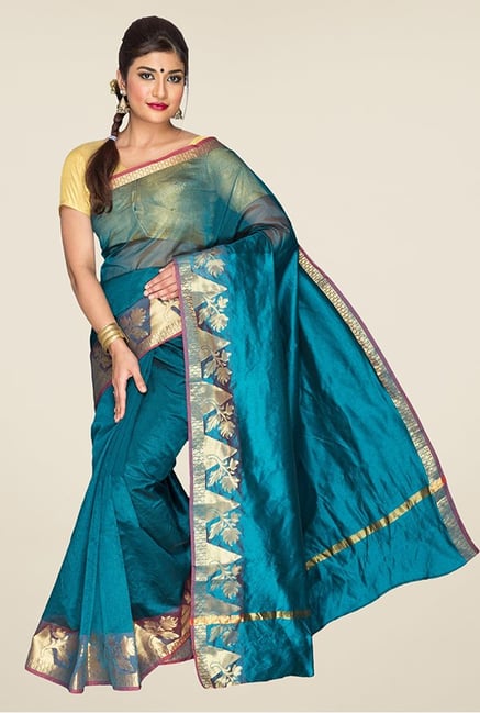 Pavecha's Teal Banarasi Cotton Silk Saree Pavecha's Teal Banarasi Cotton Silk Saree