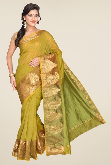 Pavecha's Olive Banarasi Cotton Silk Saree Pavecha's Olive Banarasi Cotton Silk Saree