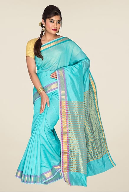 Pavecha's Turquoise Banarasi Cotton Silk Saree Pavecha's Turquoise Banarasi Cotton Silk Saree
