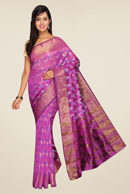 Pavecha's Purple Banarasi Cotton Silk Saree Pavecha's Purple Banarasi Cotton Silk Saree