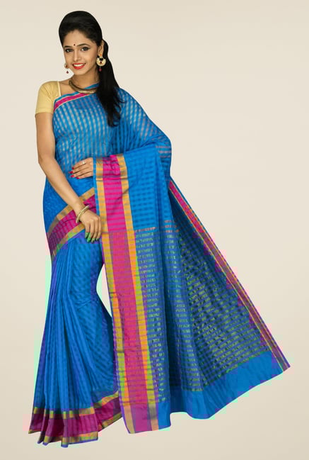 Pavecha's Blue Banarasi Cotton Silk Saree Pavecha's Blue Banarasi Cotton Silk Saree