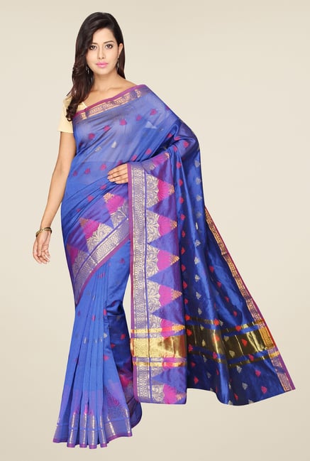 Pavecha's Blue Banarasi Cotton Silk Saree Pavecha's Blue Banarasi Cotton Silk Saree
