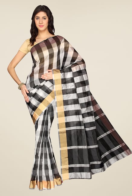 Pavecha's Black & Beige Banarasi Cotton Silk Saree Pavecha's Black & Beige Banarasi Cotton Silk Saree