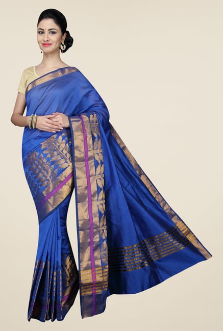 Pavecha's Blue Banarasi Cotton Silk Printed Saree Pavecha's Blue Banarasi Cotton Silk Printed Saree