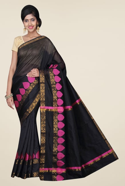 Pavecha's Black Banarasi Cotton Silk Printed Saree Pavecha's Black Banarasi Cotton Silk Printed Saree