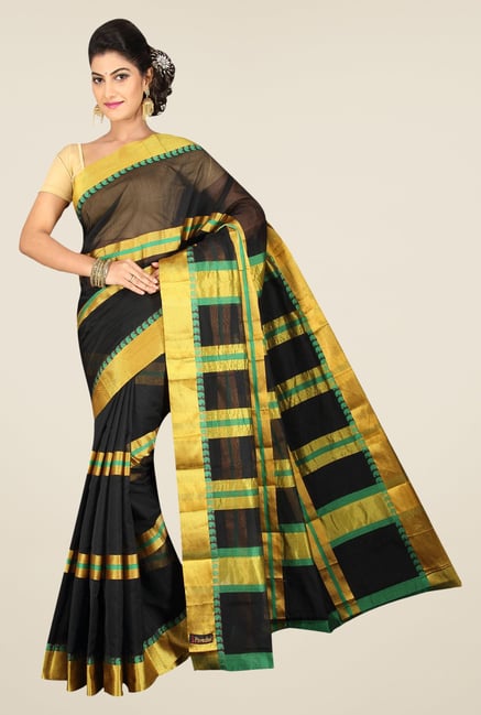 Pavecha's Black Banarasi Cotton Silk Stripes Saree Pavecha's Black Banarasi Cotton Silk Stripes Saree