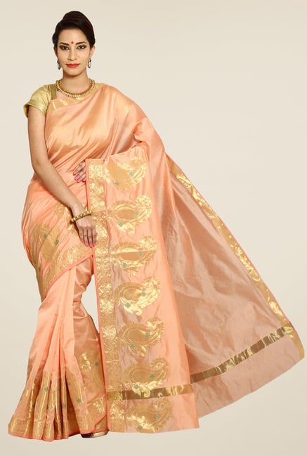 Pavecha's Peach Banarasi Cotton Silk Saree Pavecha's Peach Banarasi Cotton Silk Saree