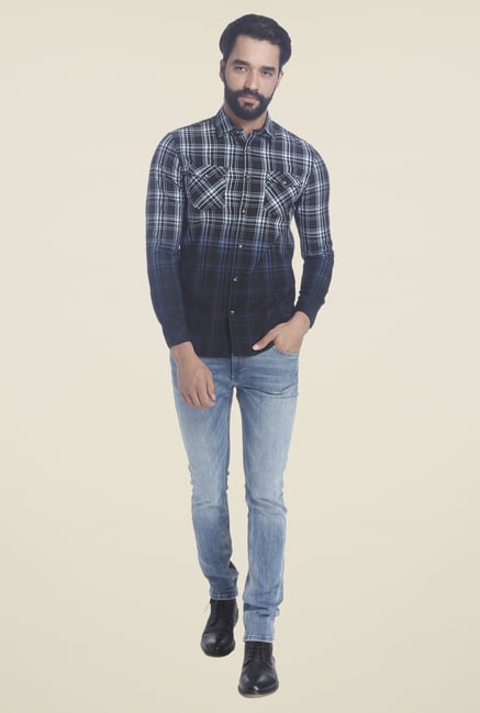 Jack & Jones Navy Checks Shirt Jack & Jones Navy Checks Shirt