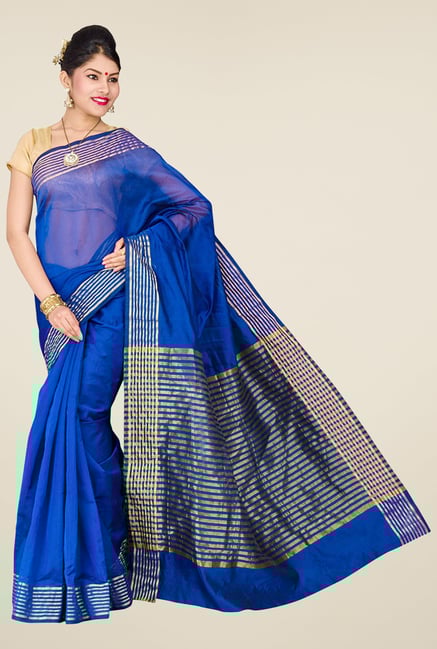 Pavecha's Blue Banarasi Cotton Silk Saree Pavecha's Blue Banarasi Cotton Silk Saree