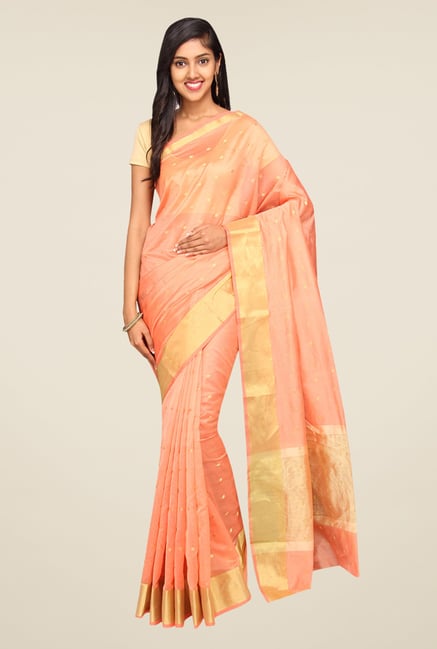 Pavecha's Peach Banarasi Self Design Cotton Silk Saree Pavecha's Peach Banarasi Self Design Cotton Silk Saree