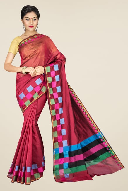 Pavecha's Maroon Banarasi Cotton Silk Saree Pavecha's Maroon Banarasi Cotton Silk Saree