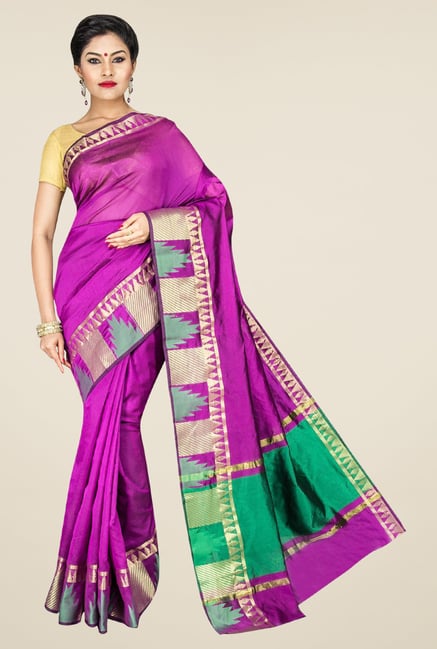 Pavecha's Magenta Banarasi Cotton Silk Solid Saree Pavecha's Magenta Banarasi Cotton Silk Solid Saree
