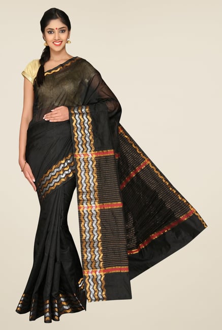 Pavecha's Black Banarasi Cotton Silk Solid Zari Saree Pavecha's Black Banarasi Cotton Silk Solid Zari Saree