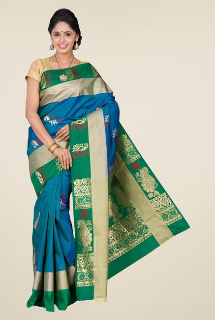 Pavecha's Blue & Green Kanjivaram Silk Saree Pavecha's Blue & Green Kanjivaram Silk Saree
