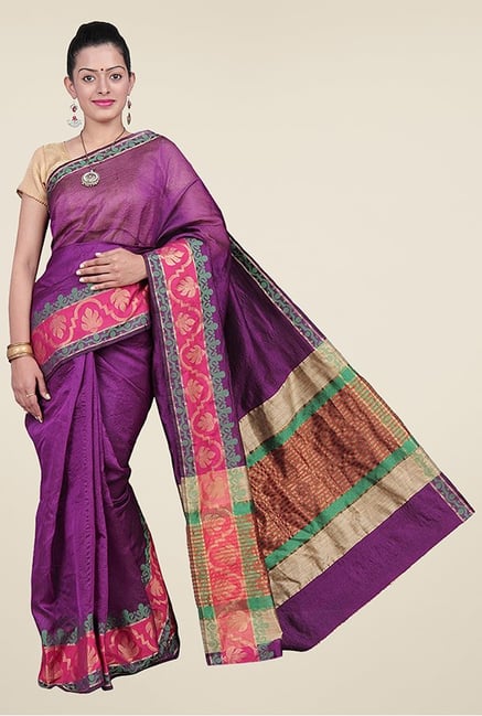Pavecha's Violet Banarasi Cotton Silk Saree Pavecha's Violet Banarasi Cotton Silk Saree