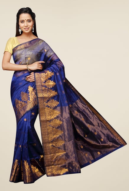 Pavecha's Blue Banarasi Cotton Silk Net Printed Saree Pavecha's Blue Banarasi Cotton Silk Net Printed Saree