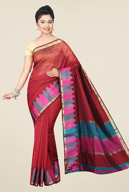 Pavecha's Maroon Banarasi Cotton Silk Saree Pavecha's Maroon Banarasi Cotton Silk Saree