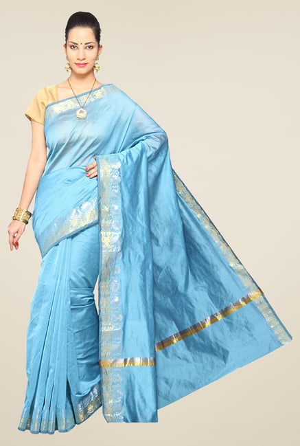 Pavecha's Blue Banarasi Cotton Silk Saree Pavecha's Blue Banarasi Cotton Silk Saree