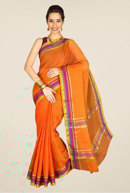 Pavecha's Orange Banarasi Cotton Silk Saree Pavecha's Orange Banarasi Cotton Silk Saree