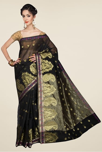 Pavecha's Black Banarasi Cotton Silk Polka Booti Saree Pavecha's Black Banarasi Cotton Silk Polka Booti Saree