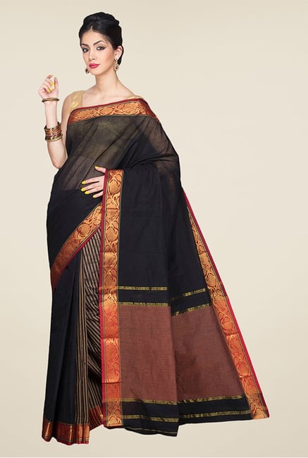 Pavecha's Black & Brown Mangalagiri Cotton Saree Pavecha's Black & Brown Mangalagiri Cotton Saree