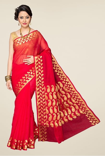 Pavecha's Red Banarasi Cotton Silk Saree Pavecha's Red Banarasi Cotton Silk Saree
