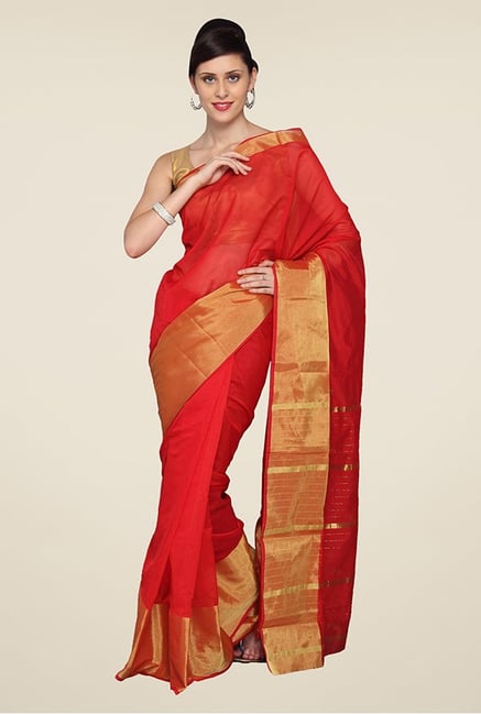 Pavecha's Red & Gold Banarasi Cotton Silk Saree Pavecha's Red & Gold Banarasi Cotton Silk Saree