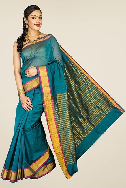Pavecha's Teal Banarasi Cotton Silk Saree Pavecha's Teal Banarasi Cotton Silk Saree