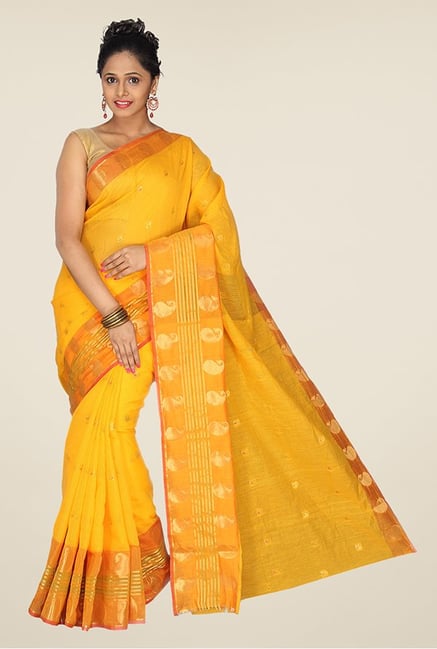 Pavecha's Yellow Banarasi Cotton Silk Saree Pavecha's Yellow Banarasi Cotton Silk Saree
