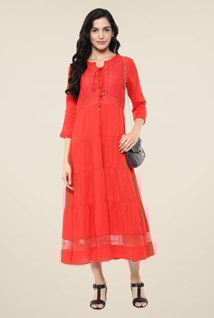 Fusion Beats Orange Solid Kurta Fusion Beats Orange Solid Kurta