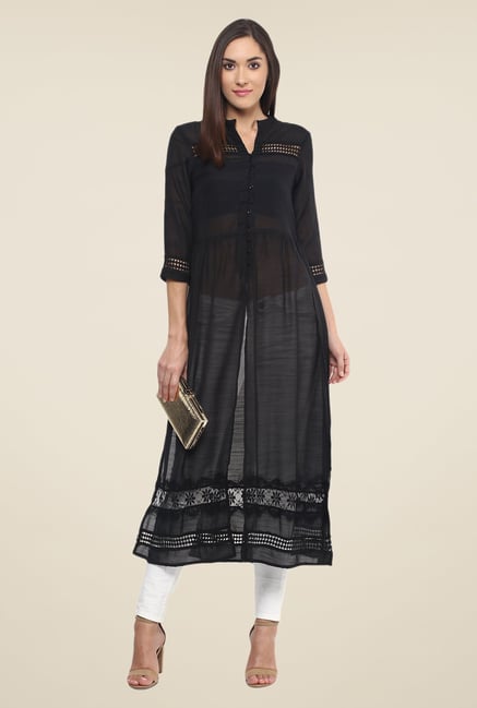 Fusion Beats Black Solid Kurta Fusion Beats Black Solid Kurta