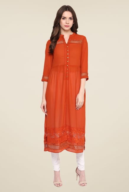 Fusion Beats Rust Solid Kurta Fusion Beats Rust Solid Kurta