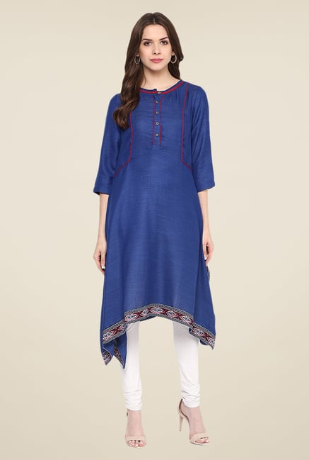 Fusion Beats Indigo Self Print Kurta Fusion Beats Indigo Self Print Kurta
