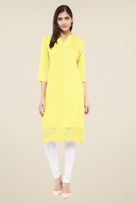 Fusion Beats Lime Self Print Kurta Fusion Beats Lime Self Print Kurta