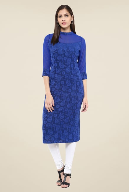 Fusion Beats Blue Paisley Print Kurta Fusion Beats Blue Paisley Print Kurta