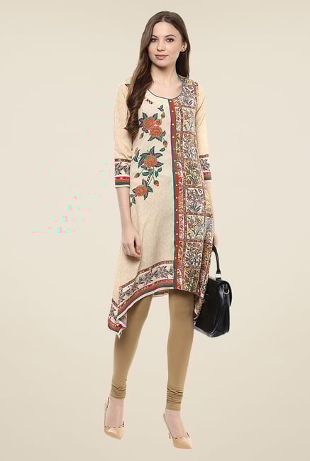 Fusion Beats Beige Floral Print Kurta Fusion Beats Beige Floral Print Kurta