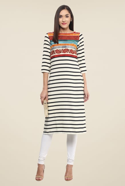 Fusion Beats Off White Striped Kurta Fusion Beats Off White Striped Kurta