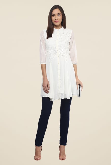 Fusion Beats Off White Solid Tunic Fusion Beats Off White Solid Tunic